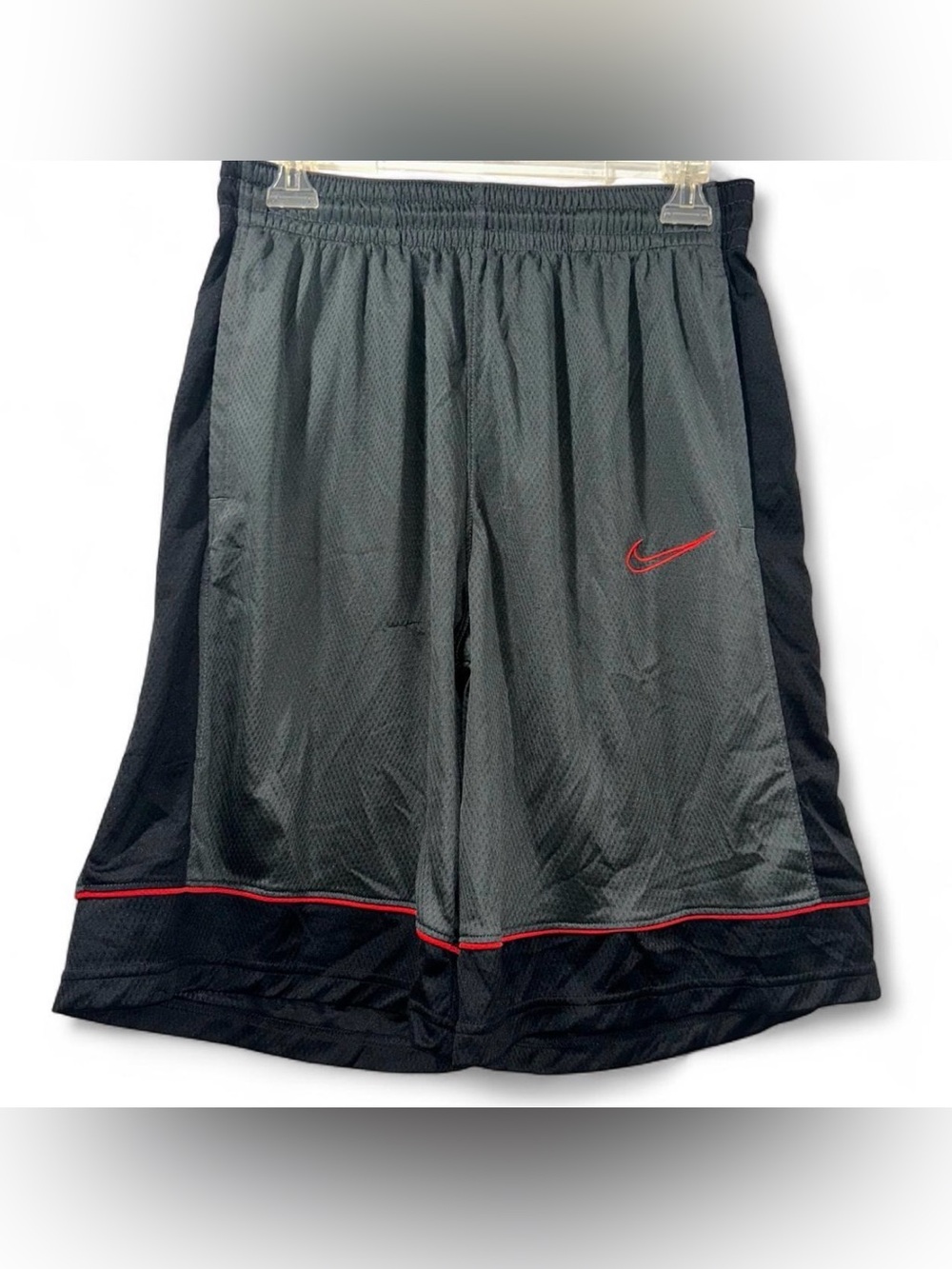 Nike Men’s Gray Athletic Mesh Shorts with Red Accent Medium